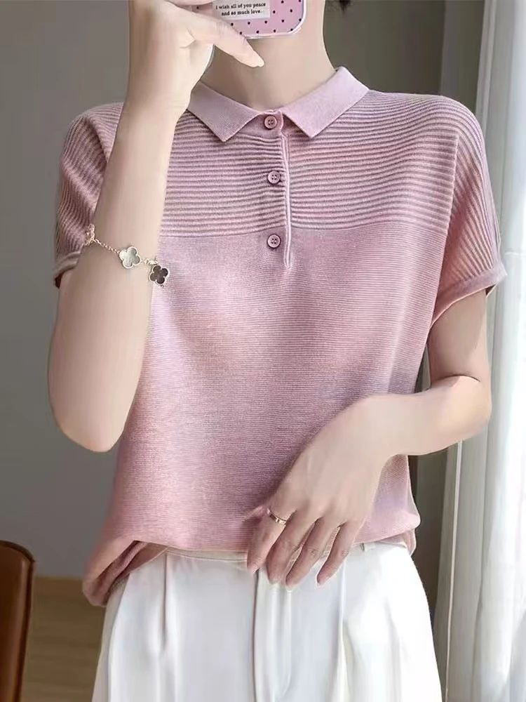 时尚夏季短袖女装百搭女冰感针织短袖毛针织衫宽松----2062