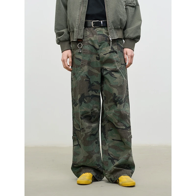 Luminelle军事迷彩A型直筒Cargo工装裤水洗做旧vintage宽松休闲裤