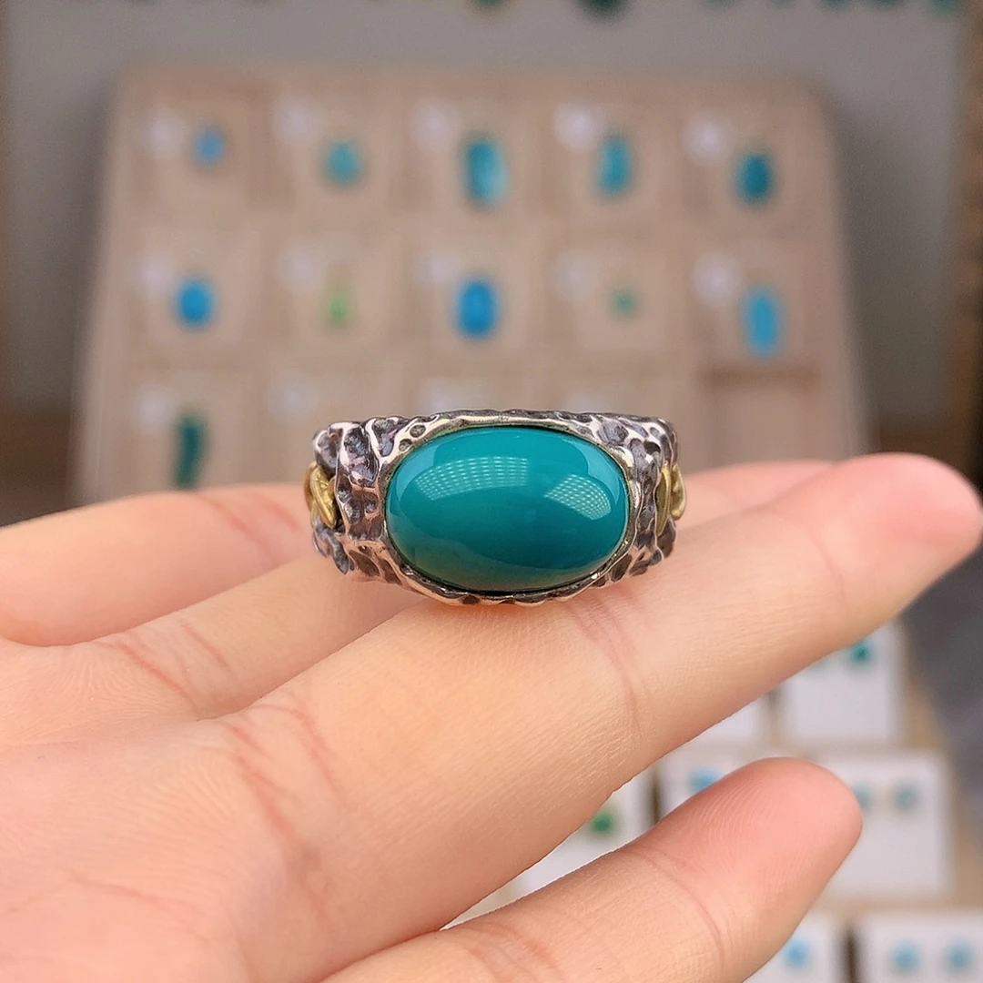 绿松石银S925镶嵌戒指