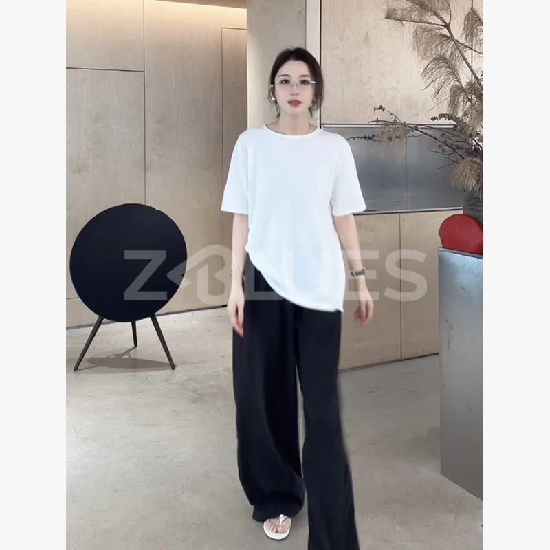 Z.blues【气质小卷边】精致卷边宽松圆领短袖T恤YZHLFS0044