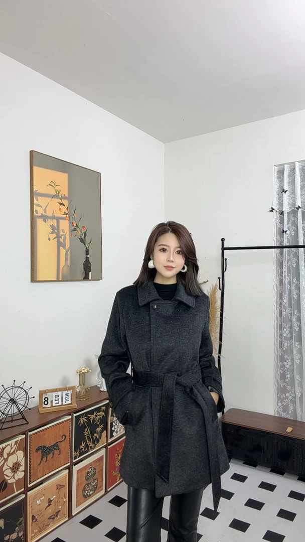 202新款秋冬女毛呢外套中长款韩版气质休闲翻领西装领两穿加棉