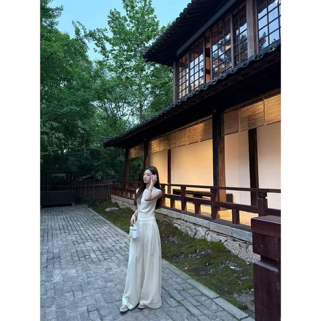 【盒子专享】度假氛围  高腰薄纱双层慵懒阔腿裤