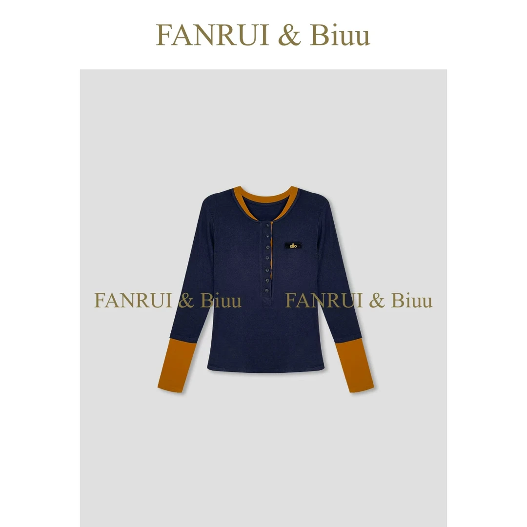 FANRUI/泛芮「暖酷投手」双色拼接时髦洋气小众设计感针织衫B17825