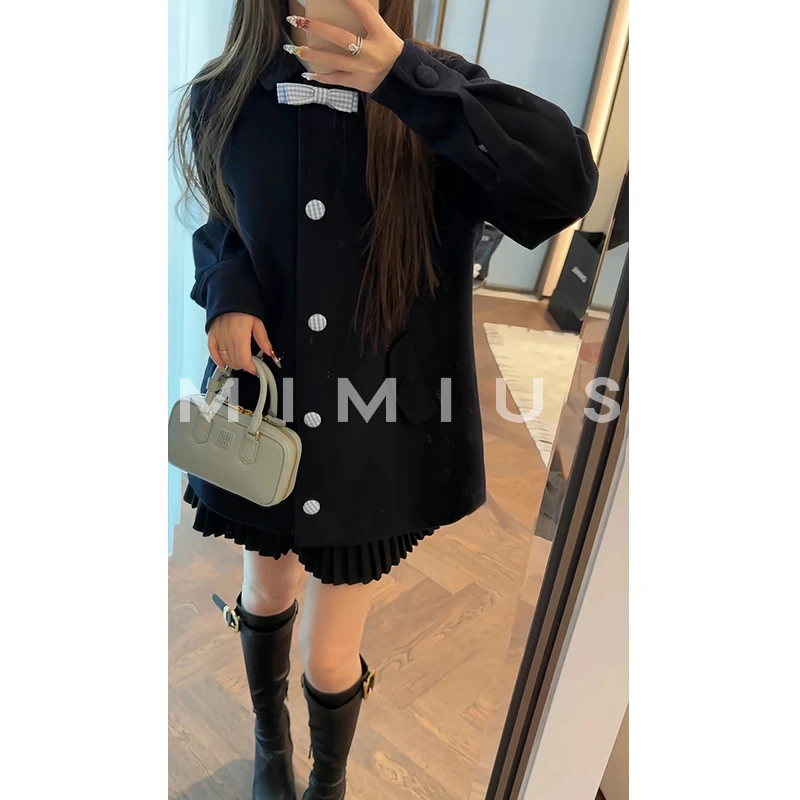 【mimius】七 千金风娃娃领撞色蝴蝶结羊毛大衣 汉服 H01009