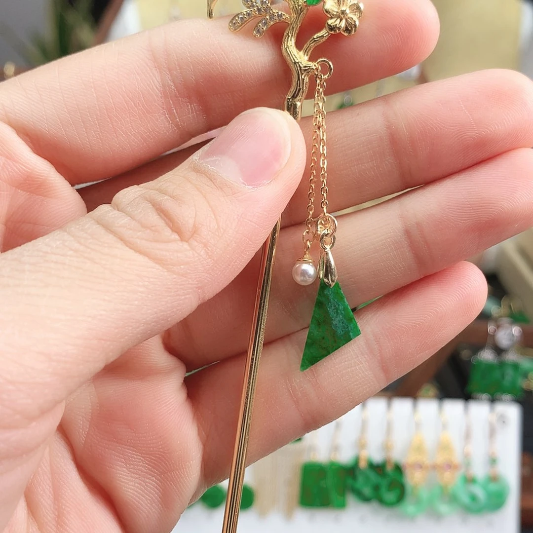 翡翠颈饰银S925镶嵌发簪