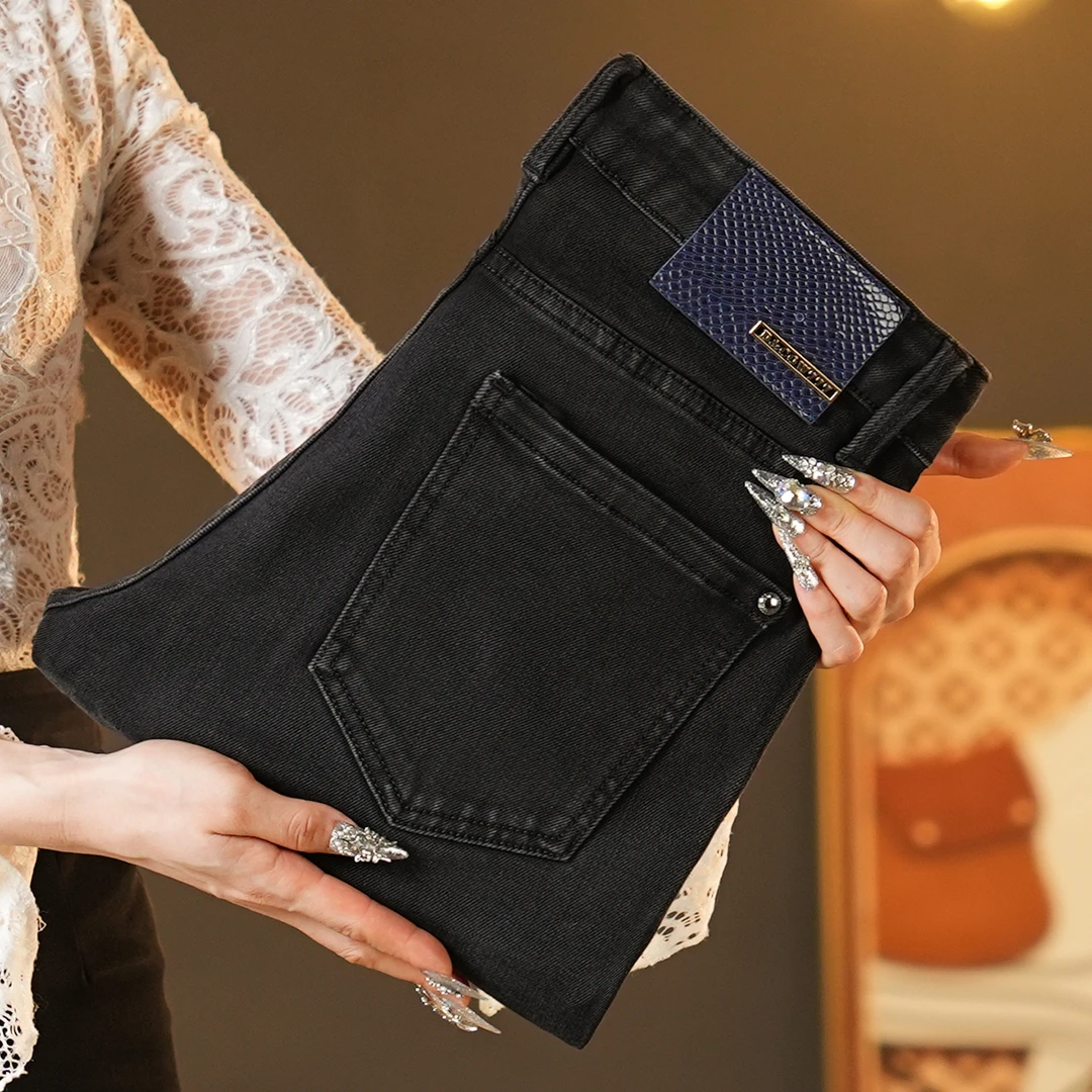 高端男士牛仔裤秋季新款轻奢黑色修身弹力小脚裤时尚百搭休闲长裤