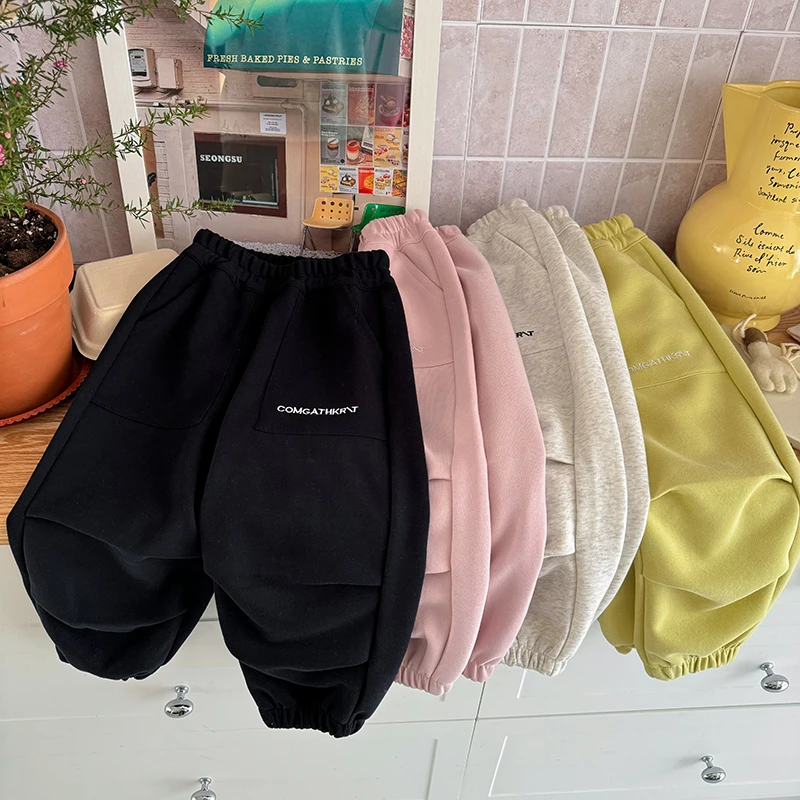 女童运动裤宽松卫衣套装宝宝婴儿衣服儿童休闲潮流童装口袋双折裤