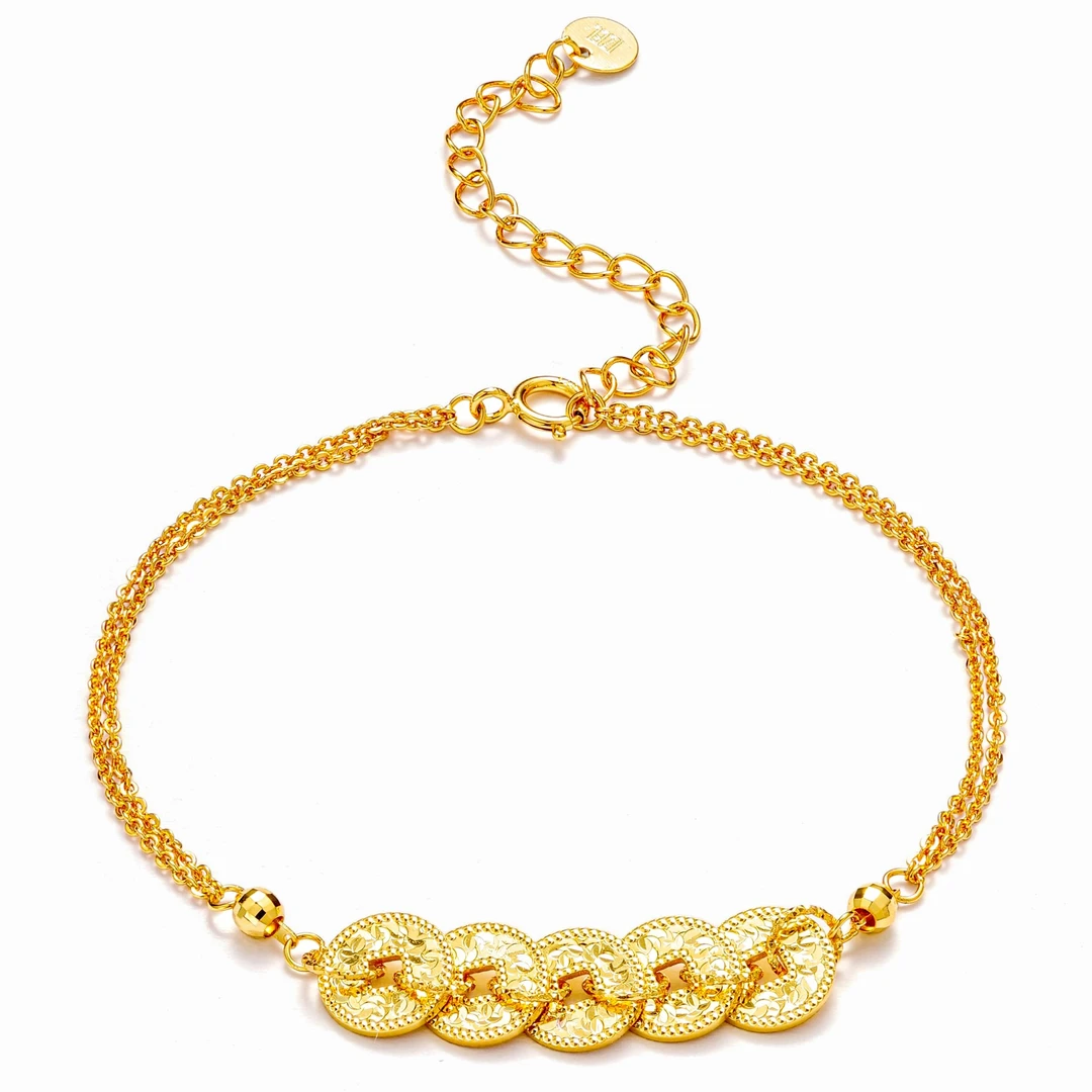 黄铜手链 925银扣镀24K真金不掉色五帝钱碎冰冰手链轻奢高级