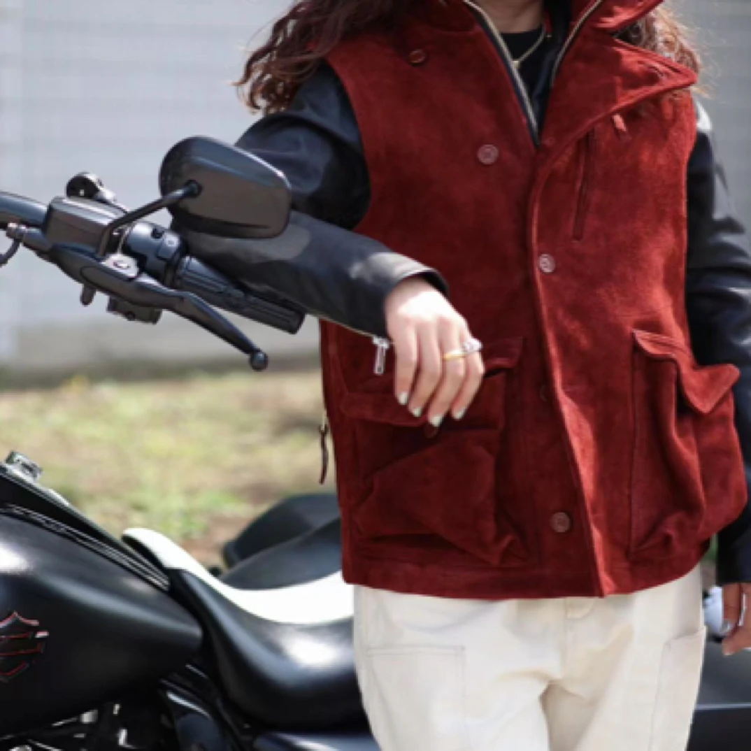 加大马皮航母甲板翻毛皮马甲厚实肉感个性休闲百搭复古男士时尚