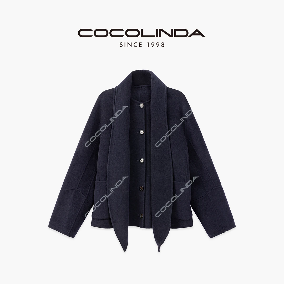 COCOLINDA | L风 羊毛羊绒（可拆卸飘领）手工双面毛呢短外套C5404