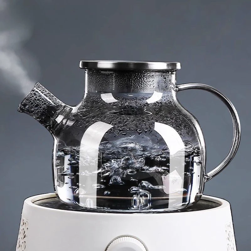 1000毫升透黑色玻璃茶壶高硼硅耐热家用煮茶壶冷水壶花茶壶轻奢风