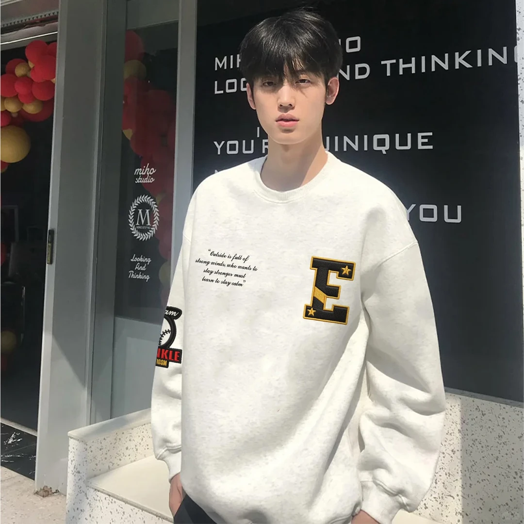 美式潮牌高街棒球字母印花圆领卫衣男女秋冬百搭宽松休闲情侣上衣