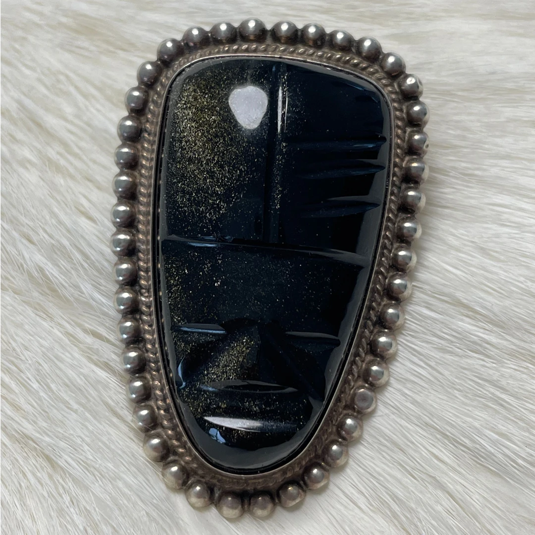 925银胸针 黑色面具饰品中古vintage