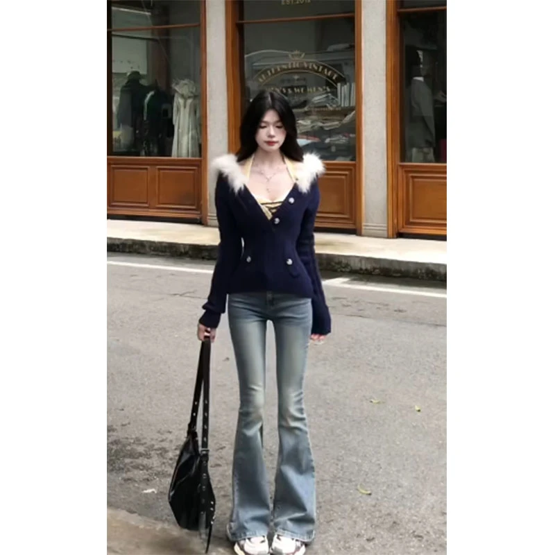 韩系秋冬季新款修身显瘦内搭网红穿搭上衣休闲白搭时尚直筒长裤女