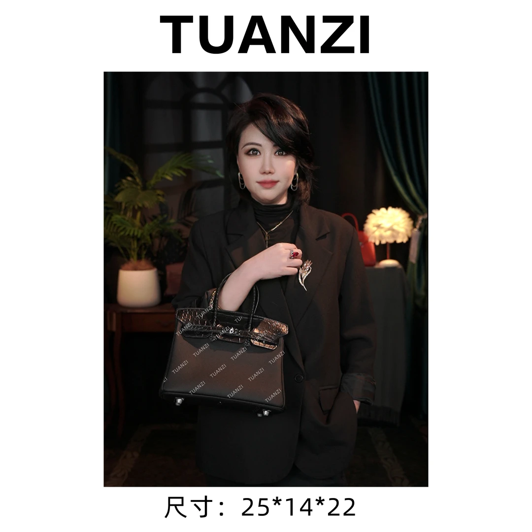 【25cm银扣】手提斜挎腋下TUAN′ZI定制真皮女包 XKY-3939-黑色