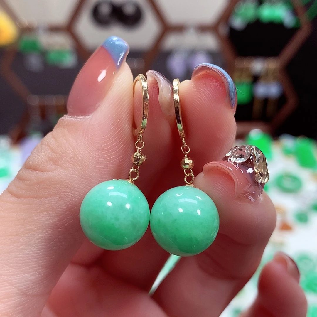 翡翠耳饰18K金镶嵌天然翡翠