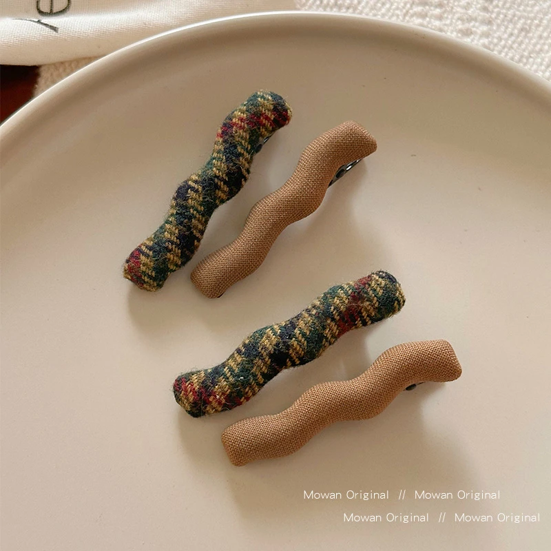 复古毛呢波浪发夹女2025新款高端侧边碎发刘海夹前额发卡夹子发饰