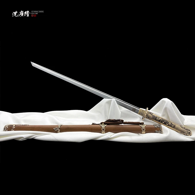 龙泉沈广隆-水龙唐刀4.0 黄铜 龙凤檀 花纹钢 唐横刀 宝剑 未开刃