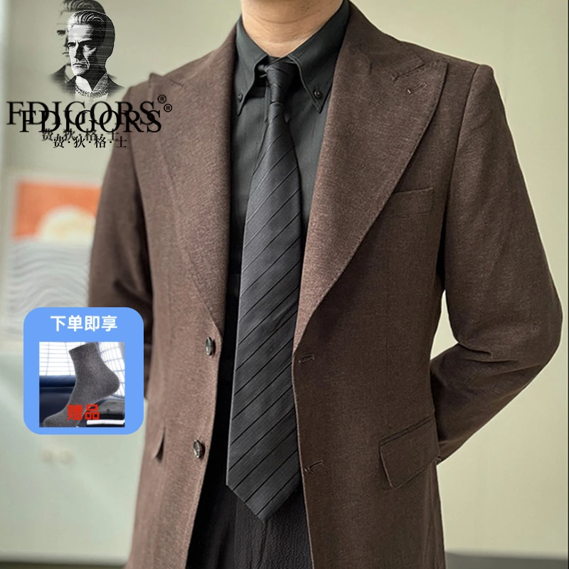 FDIGORS/费狄格士咖啡色半里轻薄单排扣西服莱赛尔木棉春夏单西