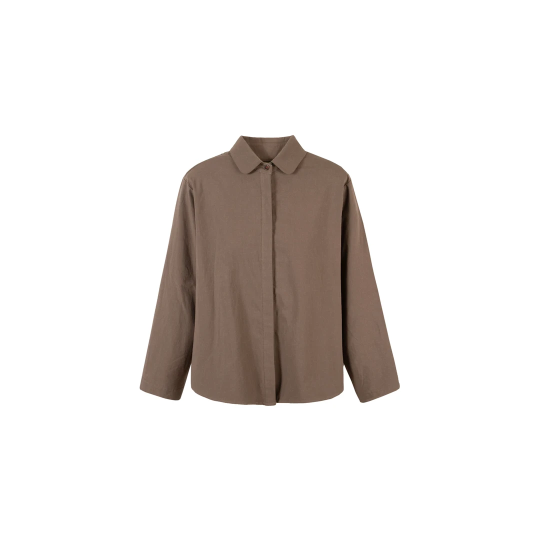 失效【肉桂】3625冬季新款极简风叠穿神器圆弧形翻领加绒衬衫L