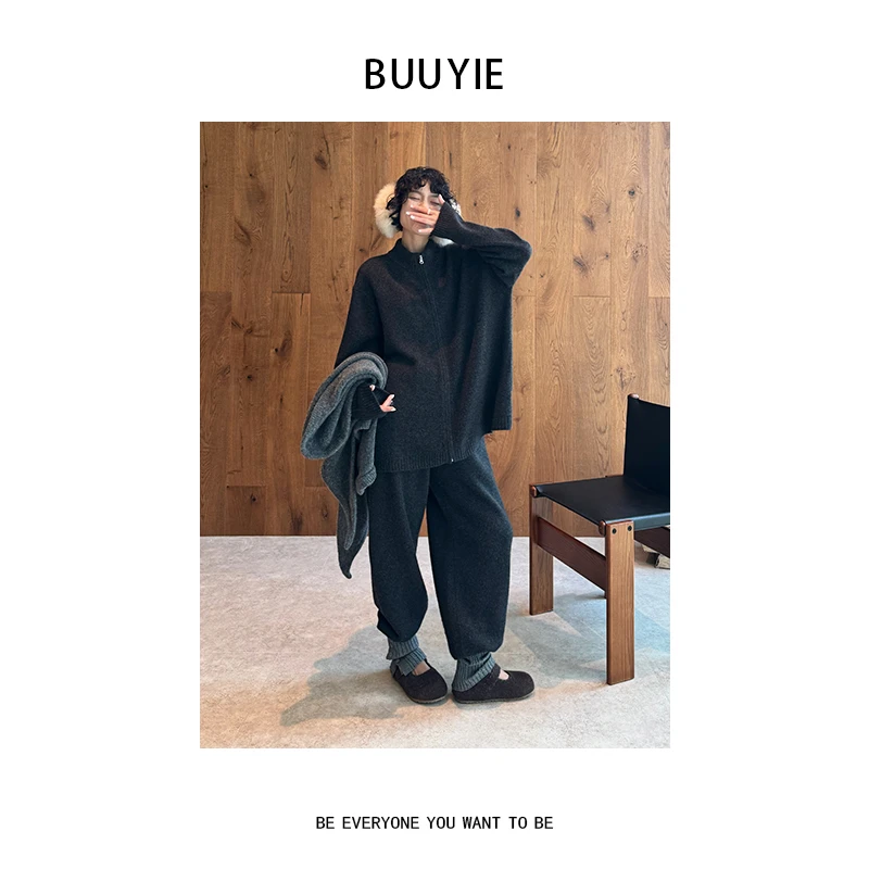 BUUYIE【禾素】绵羊毛套装韩系宽松高级感设计秋冬新款女251064