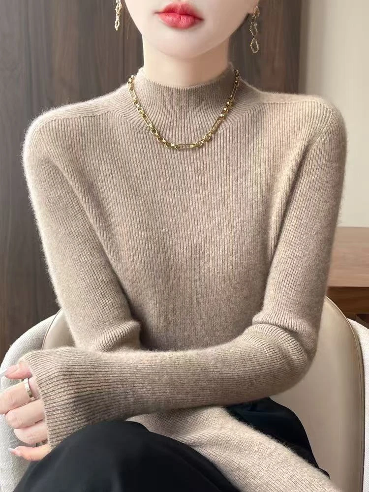 【小霞推荐】半高领抽条修身款羊毛针织衫女打底衫
