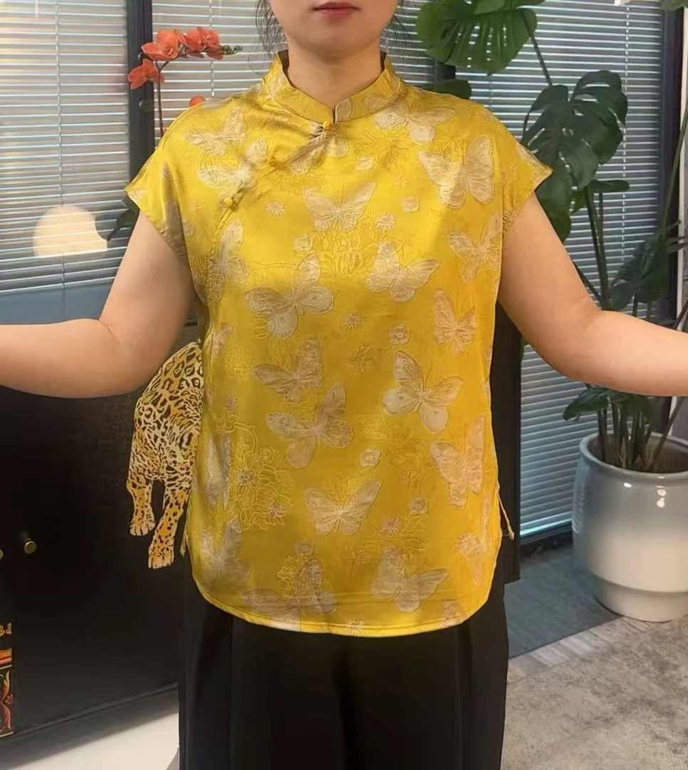 8818新中式复古蝴蝶短袖