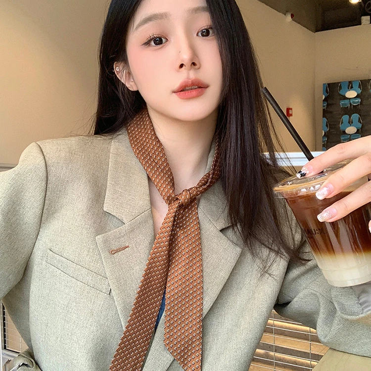 韩国复古波点系脖丝巾女2025新款美拉德氛围感气质长条飘带配饰