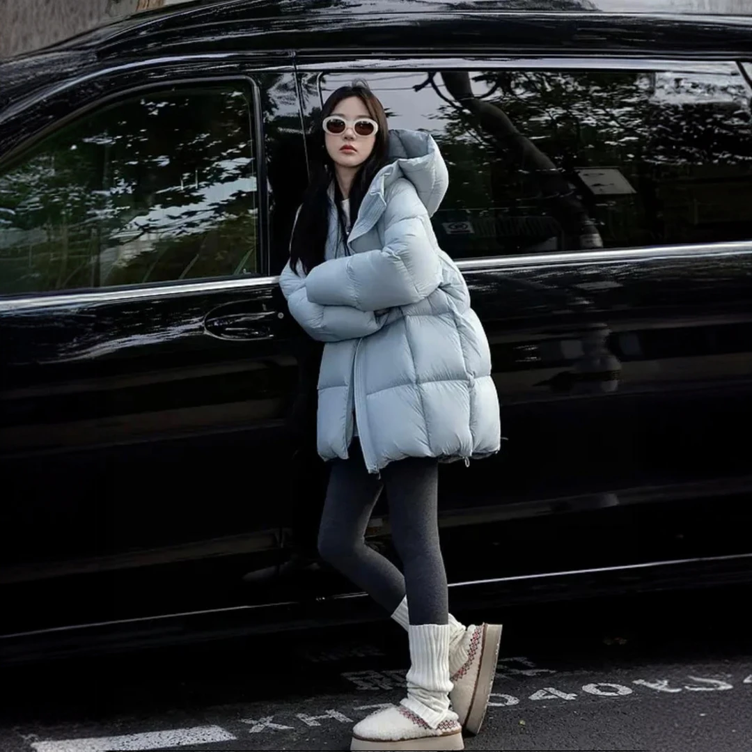 云朵泡芙中长款棉服女2025冬季新款宽松加厚保暖连帽棉袄外套潮