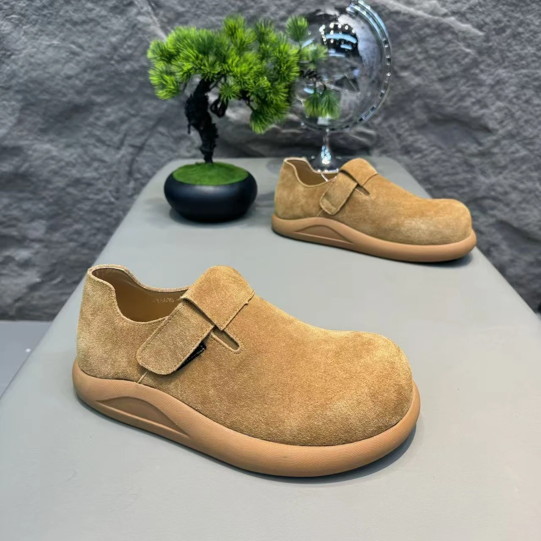 男士圆头秋季魔术贴时尚潮鞋低跟休闲软底乐福鞋复古潮鞋