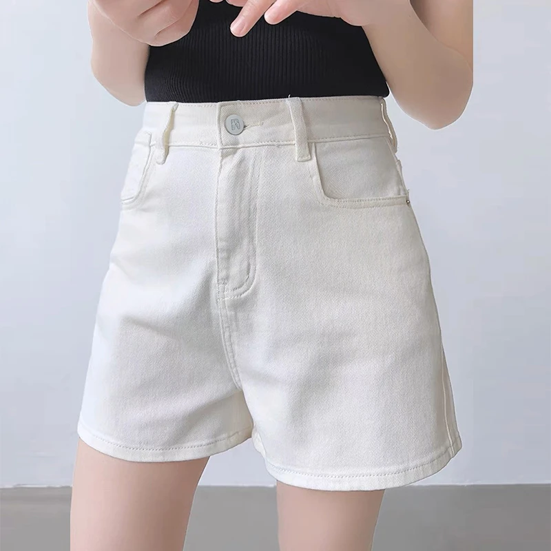 优品前线时尚四分弹力牛仔短裤女2025年新款夏季高腰显瘦直筒裤