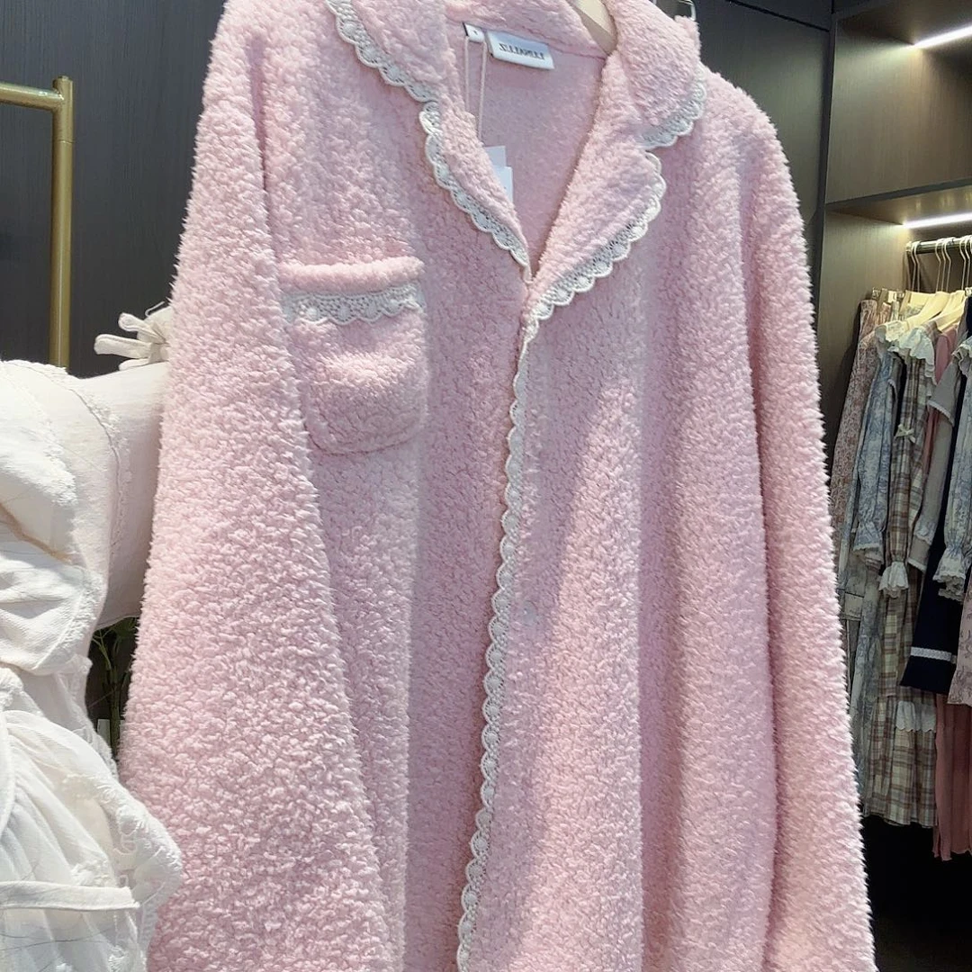 露娜粉色羊羔毛套装