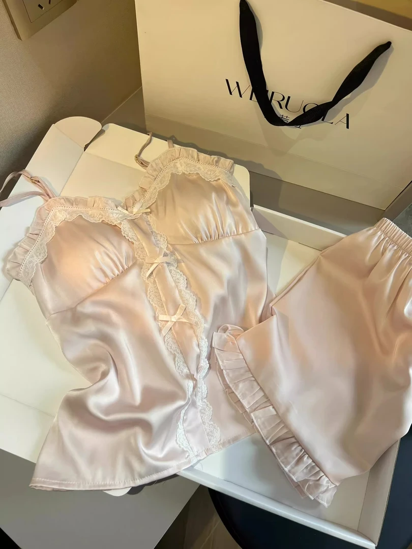 【DMXJ大梦想家】夏季新款吊带短裤薄款冰丝睡衣女纯欲风家居服套装