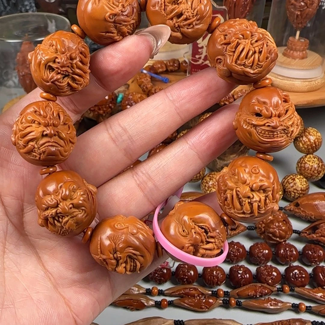 橄榄核手串/手链宽2.3梅林红核双面满工吞噬恶僧