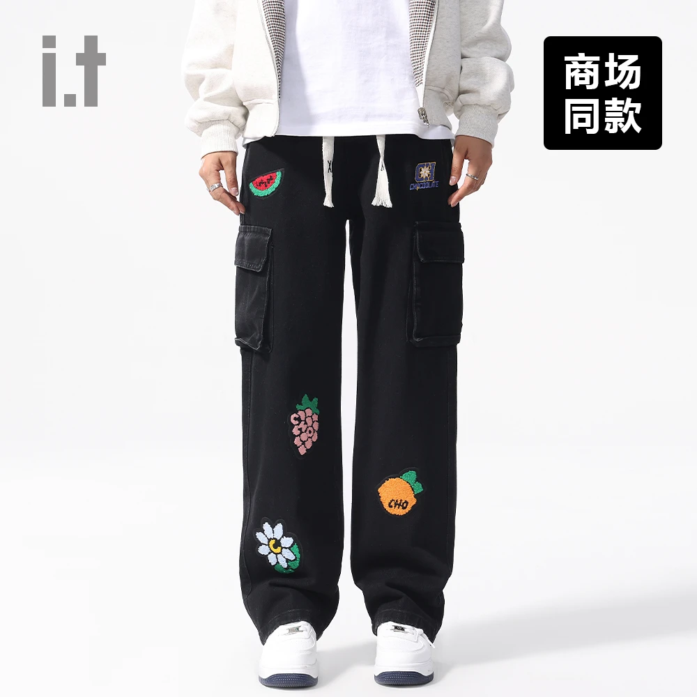 I.T潮牌CHOCOOLATE大口袋工装牛仔裤男士宽松系带秋季休闲长裤女