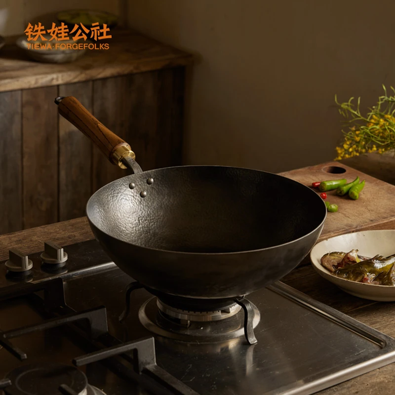铁娃公社【年货节】平底炒锅电磁炉免开锅铁锅手工锻打耐用无涂层