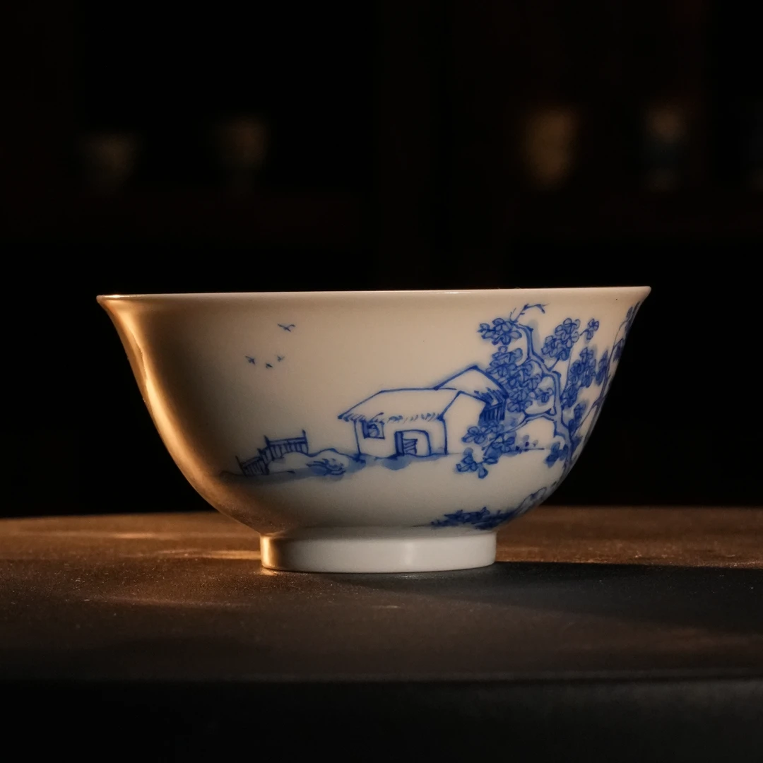 【景德詺兮】青花文漫山水茶碗MX1238