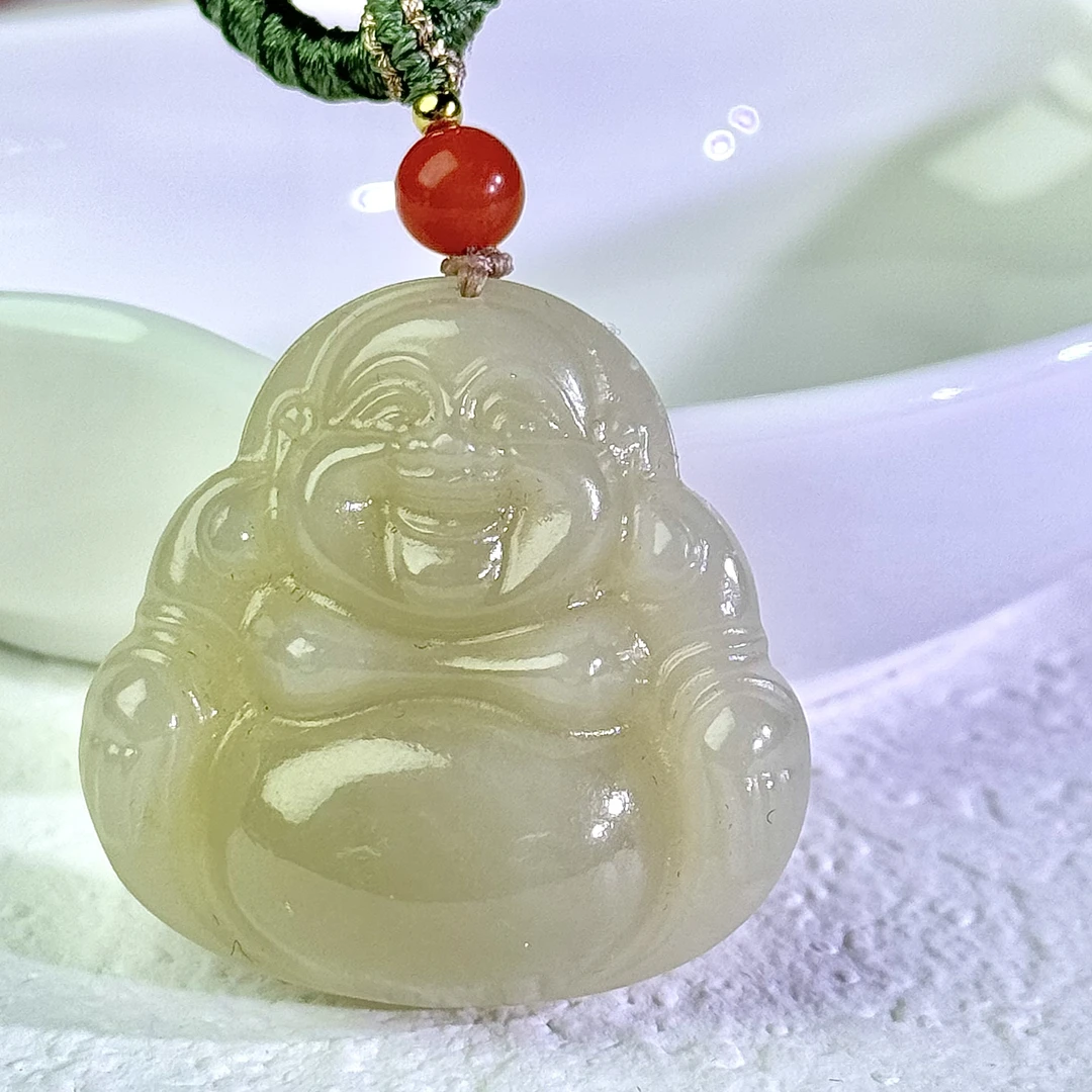 【然然家】天然和田玉藕粉佛公吊坠