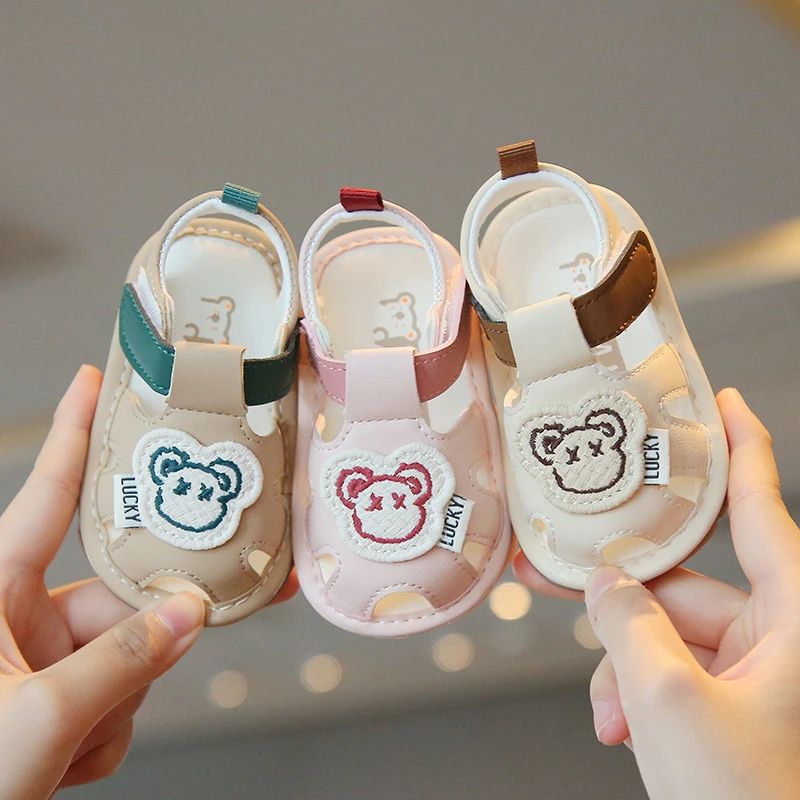 婴儿软底学步鞋0-1-2岁防滑夏季新款包头卡通凉鞋幼童童鞋叫叫鞋