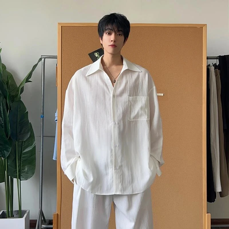 老钱风白色亚麻衬衫男长袖夏季慵懒松弛感天丝棉麻衬衣防晒薄外套