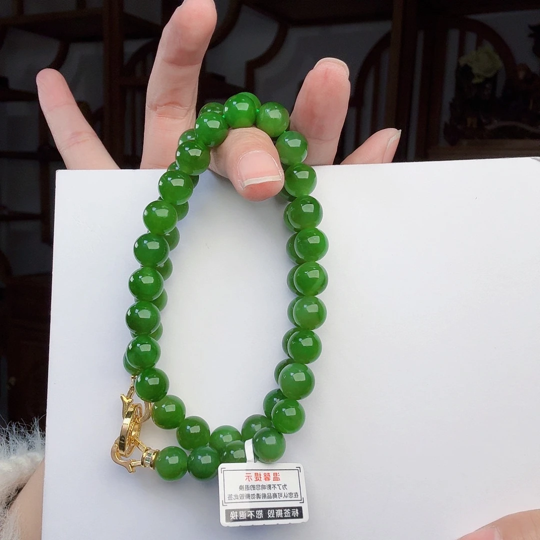 香***冰和田玉（碧玉）未镶嵌颈饰卡10项链