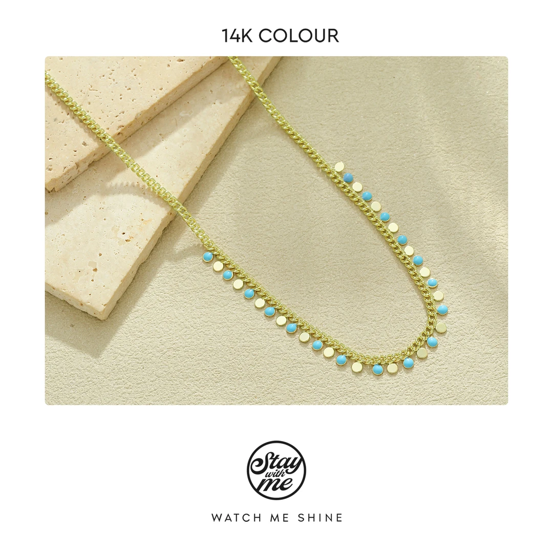 STAY WITH ME 铜合金项链 小众设计N1407松色滴釉圆片项链