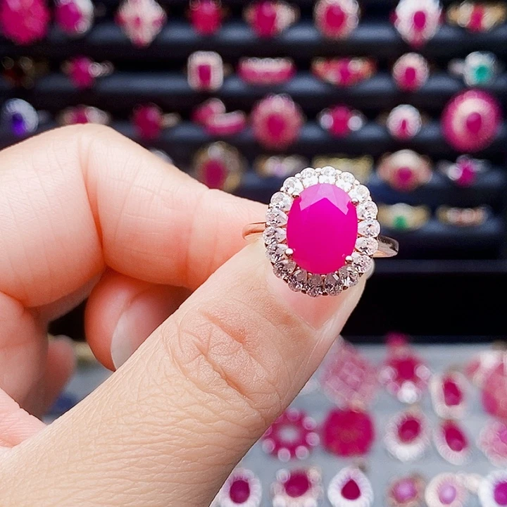 戒指红宝石银S925镶嵌