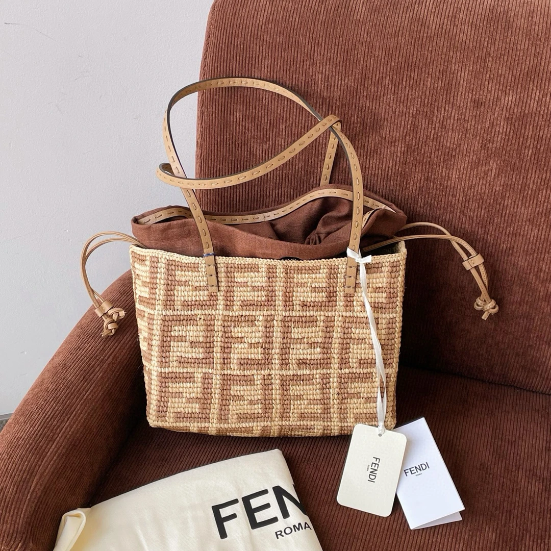 99新 FENDI/芬迪 草编托特包可拆卸内胆防尘袋JM2-8317