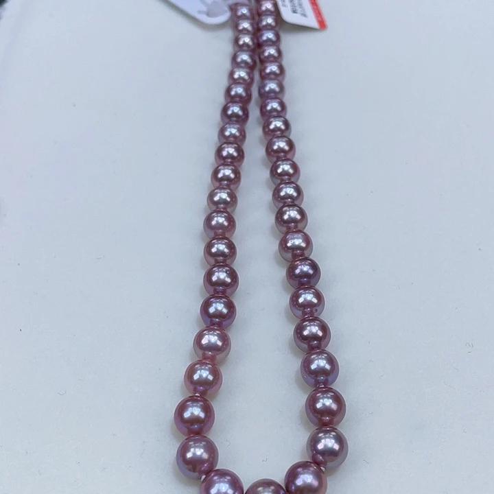 淡水珍珠颈饰银S925镶嵌8/9贵气紫珠正圆捡漏