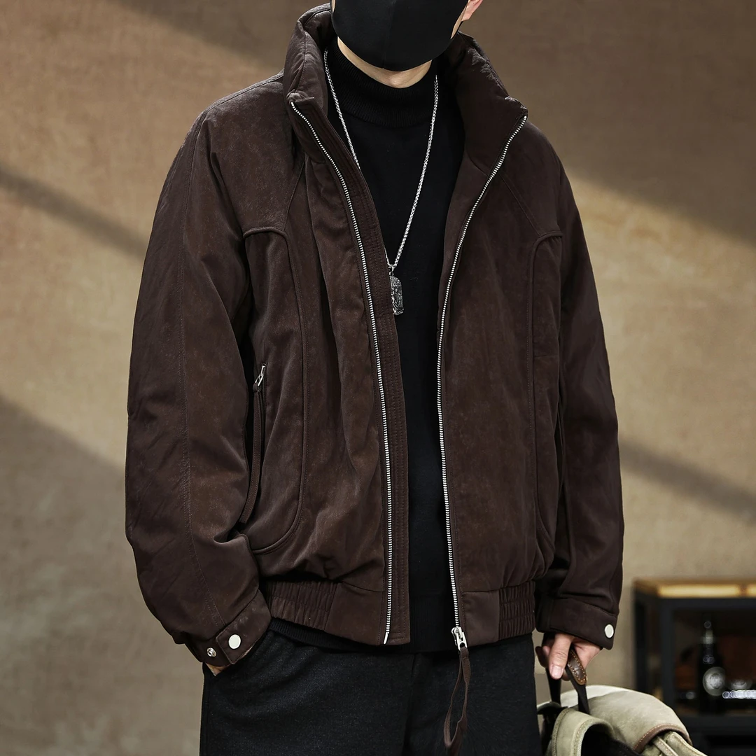 美式复古雾面绒感90白鸭绒蓬松感立领羽绒服男冬季保暖工装外套男