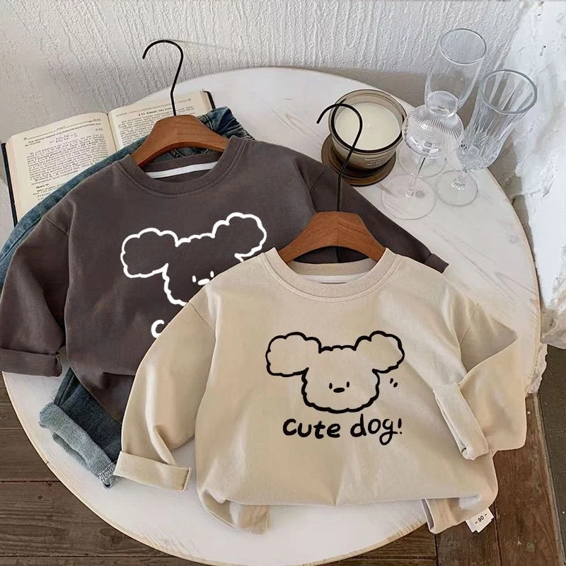 儿童T恤2025春季新款宽松可爱小狗打底男女童简约上衣潮百搭印花