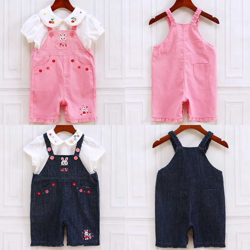 新款女宝背带短裤 儿童夏季卡通可爱小兔花朵洋气日系薄款背带裤