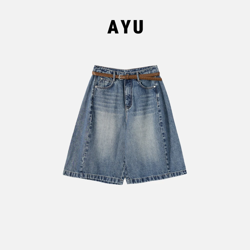 阿玉家&新款时尚高腰宽松显瘦阔腿裤中线牛仔短裤五分裤#7170