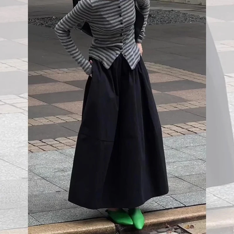 2025新款黑色半身裙女春夏季高腰显瘦宽松休闲百搭中长款a字裙子